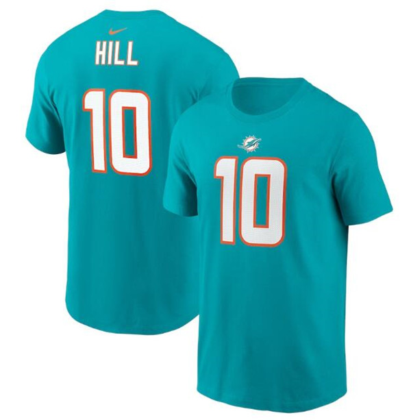 Men's Aqua Miami Dolphins #10 Tyreek Hill 2022 Name & Number T-Shirt
